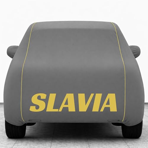 Image of Kings of Cover New Grey 100% Waterproof Slavia Car Cover | Polyester Car Body Cover for Rain & Sun | UV Protection, Dustproof, Scratch Resistant, Windproof, Heat Resistant, Custom Fit