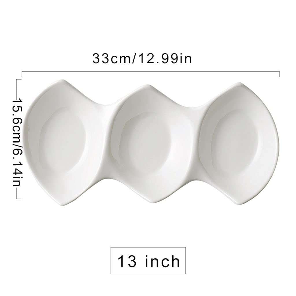 19 oz Sauce Dish Weiß Keramik 3 Fächer unterteilt Vorspeise Teller Soja Dip Gerichte Ketchup Essig