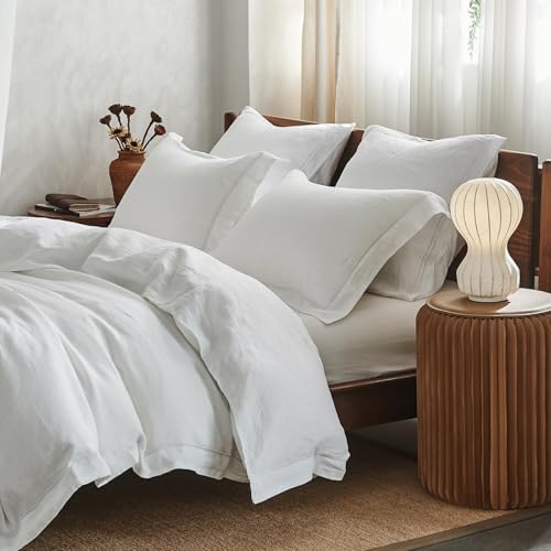 Simple&Opulence 100% Washed Linen Duvet Cover with Embroidered, 3...