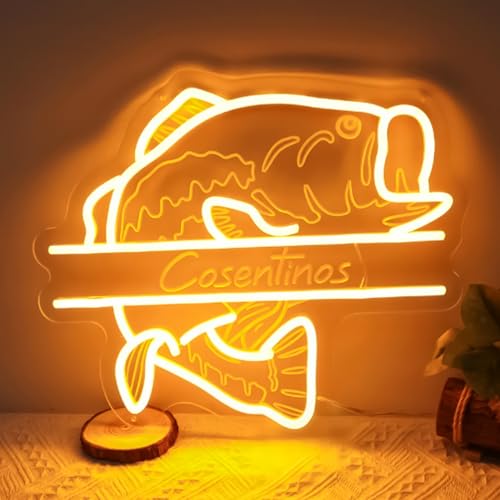 Image of Custom Fishing Neon Signs for Wall Fish Neon Light with Personalized Name Custom Fish LED Signs USB Powered Fisher Light Up Sign for Man Cave Bedroom Wall Decoration Gift for Fishing Enthusiast