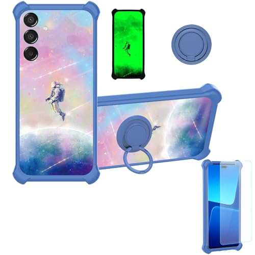jioeuinly Case Compatible for Samsung Galaxy M15 5g Phone Case Cover [with Tempered Glass Screen Protector][Hard PC + Soft Silicone][Ring Support] [Luminous Effect] YGL-FXJ