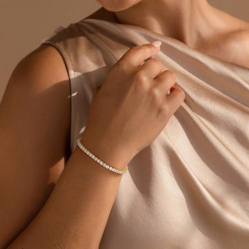 Yoosteel 14K-Gold/White-Gold-Plated Tennis Bracelets for Women - 3mm Cubic Zirconia Classic Bracelet for Women Dainty Trendy CZ Jewelry Gift 6.5/7/7.5 Inch3