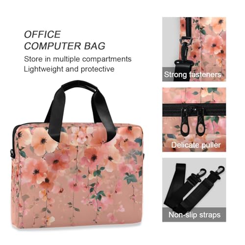 Maletín para portátil con flores coral rosa, 13-15.6 pulg miniatura 6