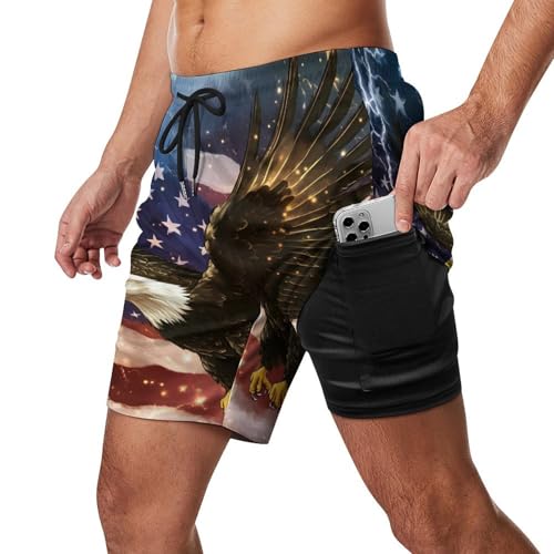 U.S Flag Bald Ea-gles Men's Swim Trunks Quick Dry Bathing Suit Board Shorts with Compression Liner2