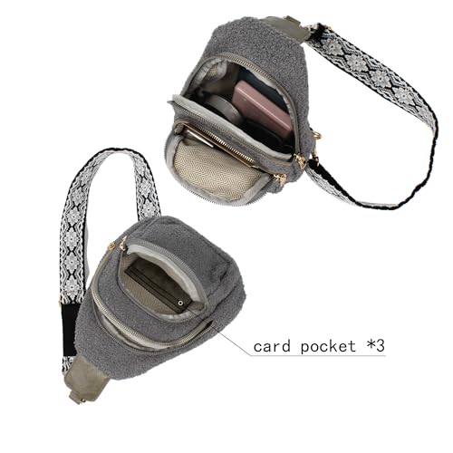 Sherpa Fleece Crossbody Sling Backpack Small Travel Fanny Pack Chest Bag Multipurpose Hiking Daypack (Grey)4