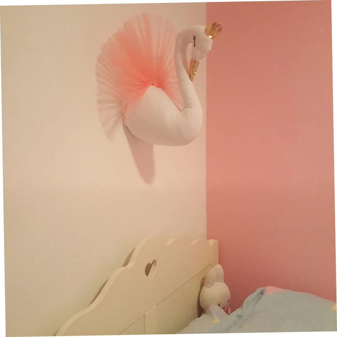 3D Krone Schwan Kopf Wandkunst Hängen, Schwan Dekorationen für Mädchen Wand Schlafzimmer, 3D Swan Wandkunst 3D Gaze gekleidet Gefüllte Tier Spielzeug Wandmontiert Für Kinderzimmer Dekoration 40x54cm