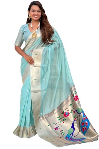 Image of SGF11 Women's Organza Kanjivaram Pure Soft Silk Handloom Saree Pure Golden Zari With Blouse Piece