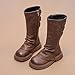Girls Classic Riding Boots Mid Calf Side Zipper Back Buckles Combat Boot Fashion Vintage Outdoor Hiking Shoes