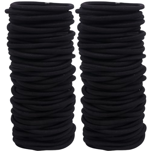 Black Hair Ties, 120 PCS Pack Elastic Hair Bands, No Damage Ponytail Holders for Women Men, 2 Inch Diameter Thin Thick Ouchless Hair Elastics(4MM)