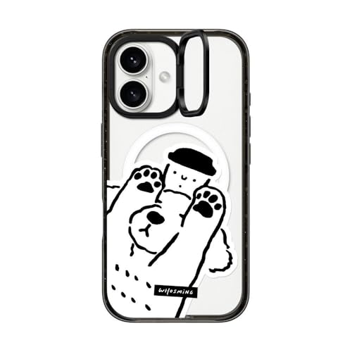 CASETiFY �C���p�N�g �����O�X�^���h MagSafe�Ή� iPhone 16�P�[�X [�L�b�N�X�^���h / 2m����̗����������N���A (MIL�K�i3�{����) / ���C�����X�[�d�����Magsafe�Ή�] - Dog Loves Coffee - �N