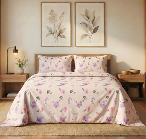 Image of VAS COLLECTIONS 300 TC Cloud Cotton Bedsheet Set Super King Size 108x108 Inch (275x275 cm) | Soft Breathable Double Bed Sheet with 2 Pillow Covers | Luxury Hotel Quality Bed Linen (Garden Orchid)