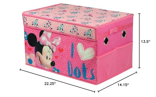 Image of Disney Minnie Mouse Collapsible Storage Trunk with Lid and Mesh Side Pockets and Carry Handles 22.25 inchL x 14.15 inchW x 13.5 inchH