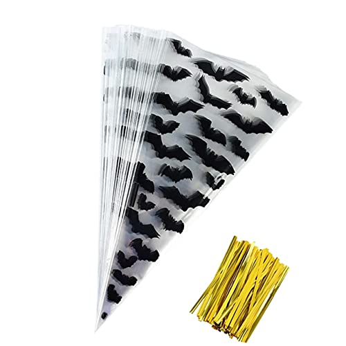 YUOYU 100 Pièces Halloween Cône Sac Citrouille Chauve-Souris Araignée Triangle-Forme Bonbons Sacs Halloween Cadeau Faveurs Traiter Ou Astuce Bonbons