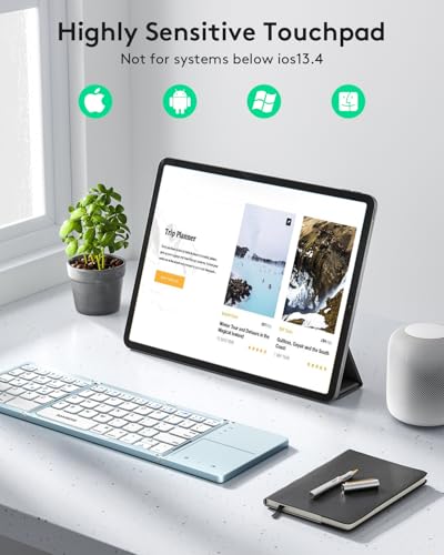 Image of Samsers Foldable Bluetooth Keyboard with Touchpad, Ultra Slim Compact, Blue | Multi-touch Trackpad, Full Size, Phone Holder, USB-C Charging, 3 Device, for Android Windows iOS Mac OS, Mobile Productivity