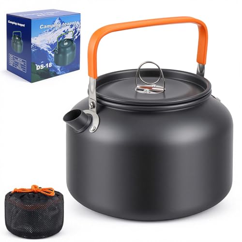 WPPQWP Bouilloire de camping, 1,8 l, petite bouilloire en aluminium, ultra légère, avec sac de transport, anti-poignée, pour 1 à 2 personnes, camping,...