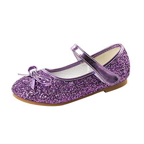 CAIJ Kleine Kinder Mary Jane Ballerinas Glitzerschleife Ballettschuhe Mädchen Prinzessin Blumenmädchen Schuhe mit Riemen Lila Cover