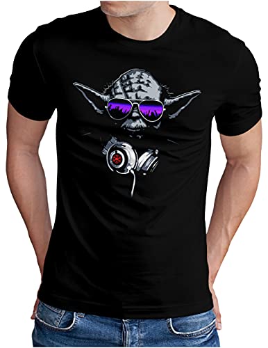 OM3® - DJ-YODA - T-shirt Jedi Ritter Turntables Music Rave House Indie Trance Techno Geek, S - 4XL - Noir - Small