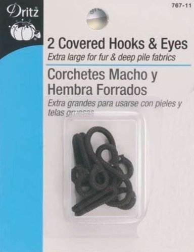 Dritz Sew On Covered Hook & Eye Closures - Extra Large Hook and Eye Hooks for Fur and Deep Pile Fabrics, Brown, 2 Pack