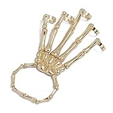 Gothic Skull Skeleton Bone Hand Bracelet with Ring Halloween Talon Wristband Punk Rock Exaggerated Metal for Men Women Nightclub Party Jewelry-Gold 1