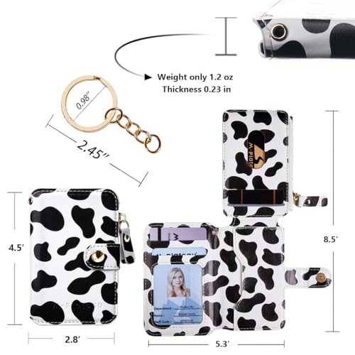 Image of M-Plateau RFID Blocking Slim Keychain Wallet for Women (Cow Print) | Mini Card Holder with ID Window, Zipper Pocket, 6 Card Slots, Compact for Cash & Cards