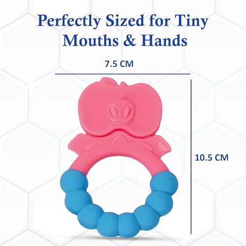 Image of MamaLaps Soft Silicone Baby Teether, Silicone BPA Free Teethers for Newborn Infant, Teething Toy for Babies with Textured Surface for Soothing Gums (Pack of 1, Ribb Apple-Pink)