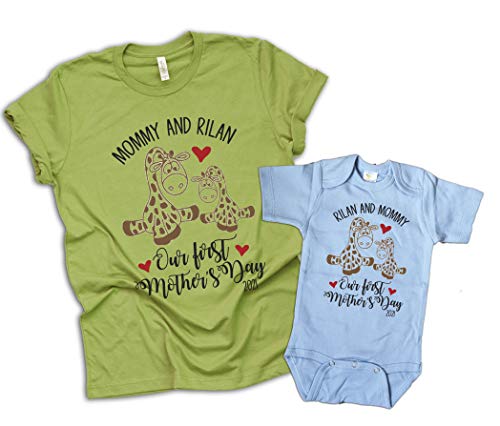 Matching Mommy and Me Shirts, Giraffe Mothers Day, Our First Mother's Day Matching, Personalized Gift For New Mom2