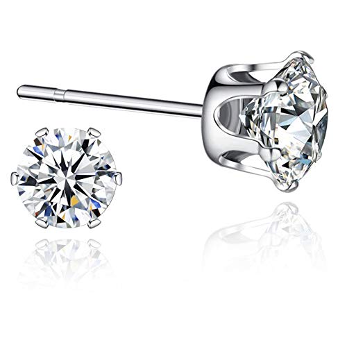 Sterling Silver Cubic Zirconia Stud Earrings Sensitive Ears 6mm