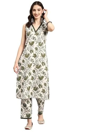 SMOWKLY V-Neck Sleeveless Kurta for Women (1434_DGRN_M)