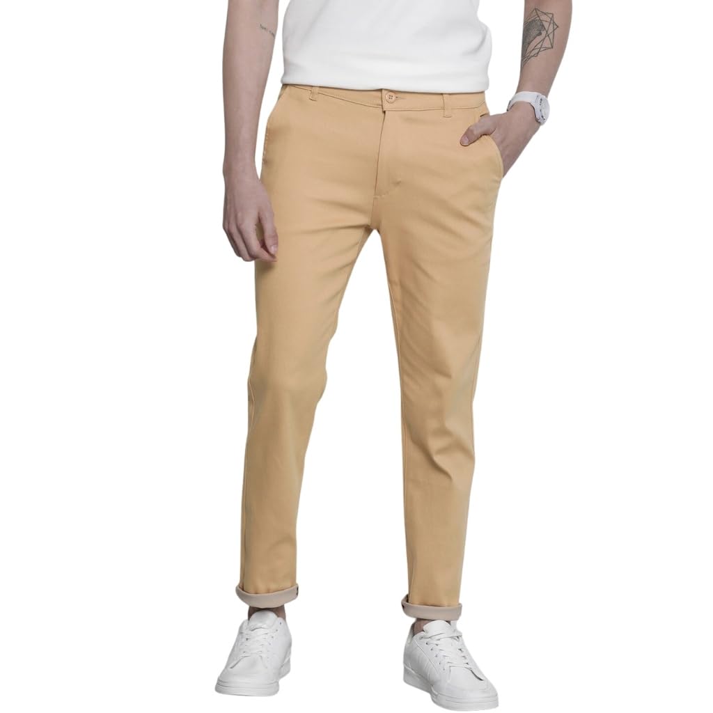 the indian garage co Men's Slim Fit Mid Rise Solid Mid-Rise Stretchable Chinos-picture-38