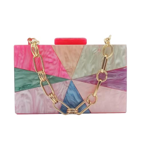Image of Acrylic Clutch Purse for Women Colorful Evening Handbag Geometric Marbling Box Bag with Detachable Chain