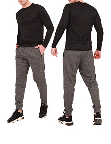 AyeGoo Men's Jogger Sweatpants,Men's Athletic Jogger Pants and Workout Jogger Pants with Zipper Pockets (2pcs Set) (Black/Dark Grey Melange, XL) — view 6