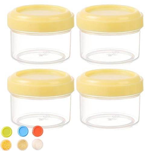 Pequeñas cajas de almacenamiento de alimentos con tapas impermeables, juego de 4 mini recipientes transparentes para yogur, salsas, 4,5 x 4,5 x 3,5 cm, recargables y versátiles