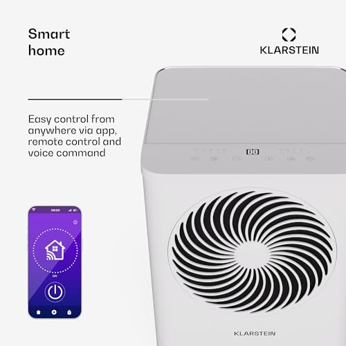 KLARSTEIN Draagbare airconditioning, 7.000 BTU, 3-in-1 airconditioner, draagbaar, met koeling, luchtontvochtiger en ventilator, app/spraakbesturing via Alexa/Google, energiezuinig, voor ruimtes tot 25 - Afbeelding 6