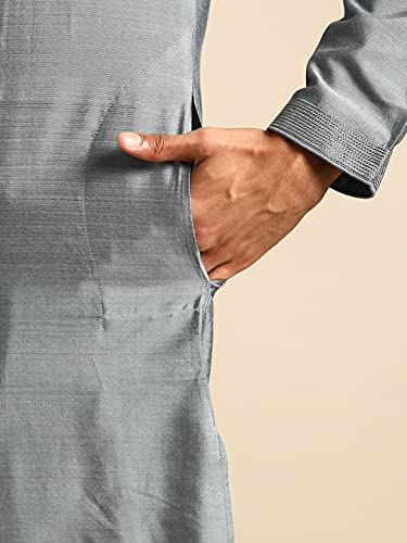 Image of Rajubhai Hargovindas Men's Banarasi Cotton Silk Thread Work Kurta Set With Churidar