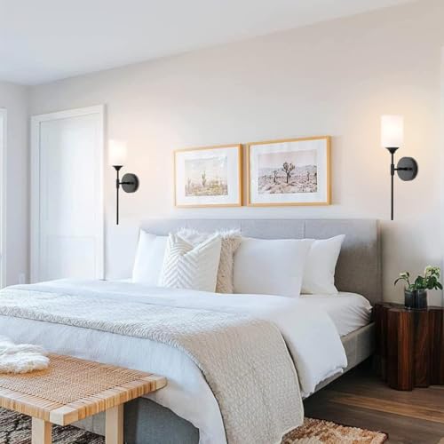 Image of Bedside Wall Light Lamp with Glass Shade for Bedroom, Living Room Modern, Restaurant, Kitchen or for Home Decoration. (Black Vanity Light, with Bulb)