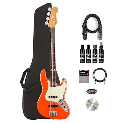 Fender Player II Jazz Bass - Rallye Orange Bundle with Gig Bag, Strap, Instrument Cable, Picks, Guitar Cleaning Kit, and Austin Bazaar Instructional DVD