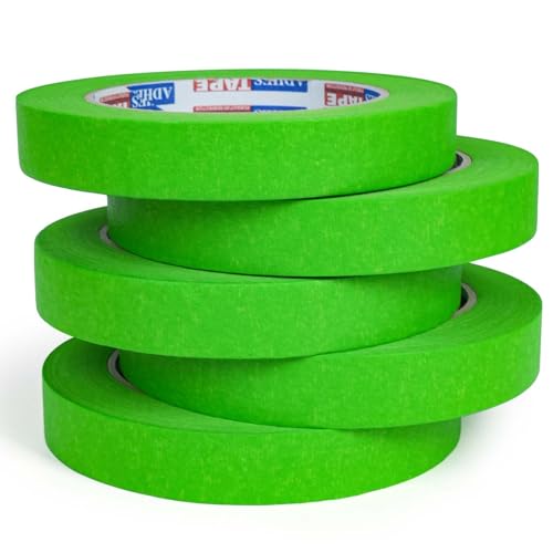 ADHES Green Masking Tape 18mm x 50m x 5Roll, Multi-Surface Painters Tape 14-Days Clean Removal, Indoor & Outdoor Painting with Sharp Lines for Labeling, Car/Wall Painting, DIY