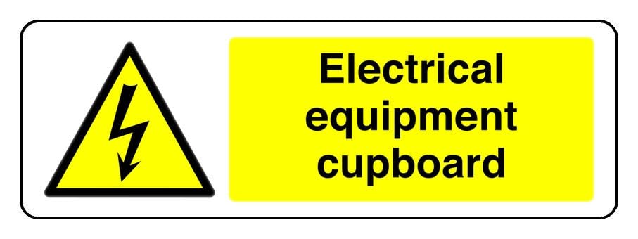 Electrical Equipment Cupboard - safety sign - 3mm Aluminum Dibond for indoor/outdoor usage (450mm x 200mm) 5m Viewing Distance.