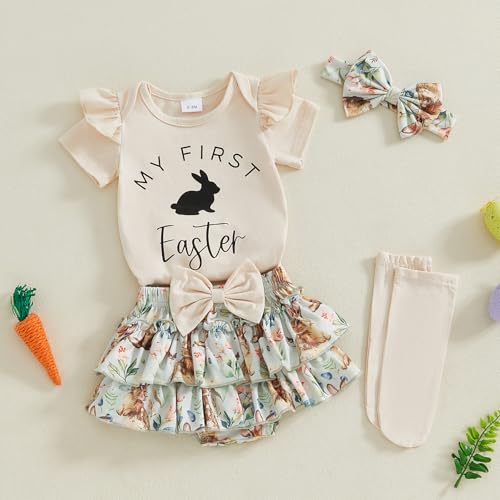 Kuriozud My First Thanksgiving Outfit Baby Girl Turkey Romper Bodysuit+Ruffle Tutu Shorts Bloomer 1st Thanksgiving Clothes3