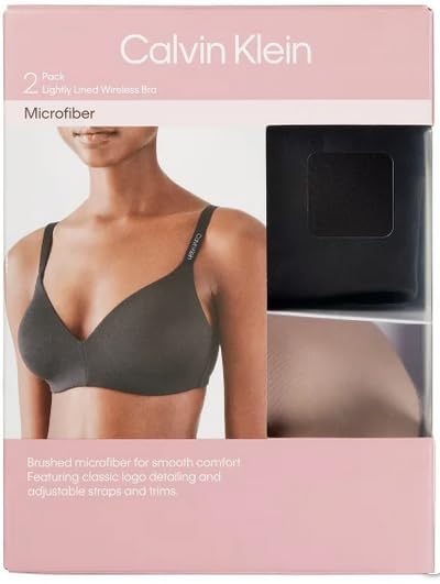 Calvin Klein Wirefree Bra 2-Pack – Black & Cedar Soft Microfiber Comfort Bralette with Adjustable Straps T-Shirt Bra