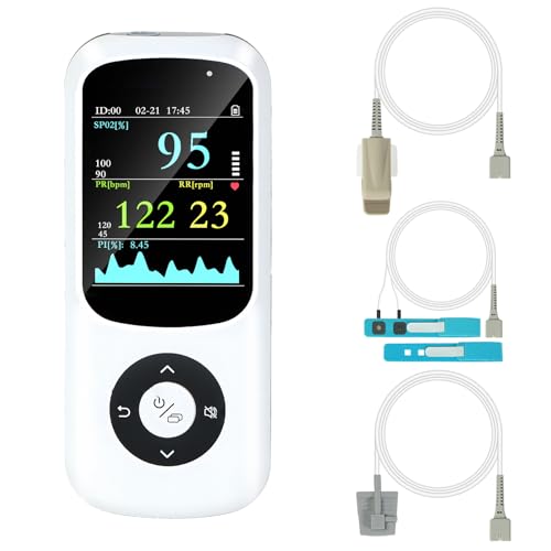 Rechargeable Handheld pulse oximeter overnight oximeter Continuous infant monitoring and adult/child finger sampling Adjustable pulse and SpO2 level alarm with RR