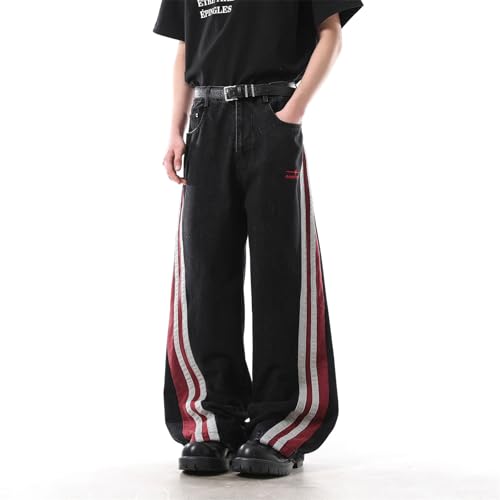 Baggy Jeans Men Vintage Striped Jeans Men Relaxed Fit Wide Leg Denim Barrel Pants Y2k Casual Streetwear for Skater2