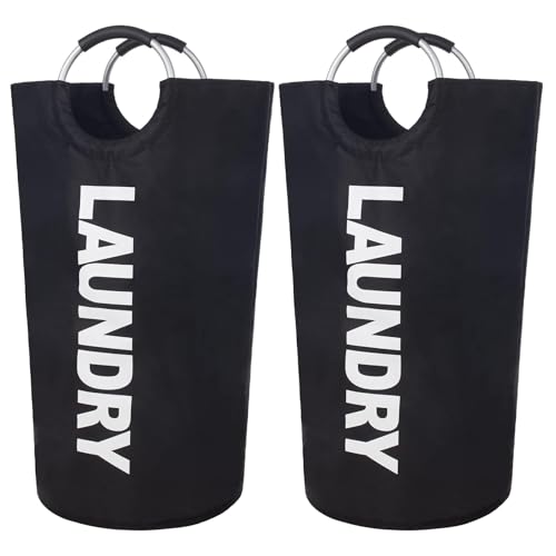 2 Pack 90L Laundry Basket, Waterproof Hamper With Foam Protected Aluminum Handles for Dirty Clothes, Dorm, Family (Black, 2 Pack-90L)