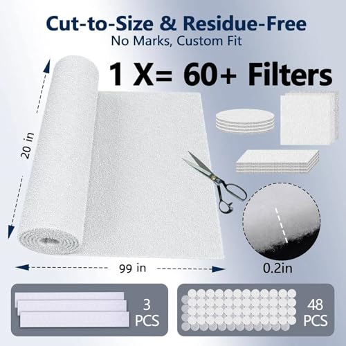 Image of Air Vent Filters, MERV 8 Cut to Fit, 20 inch x 99 inch | Makes Up to 60 Filter Pieces, Electrostatic Filter Material, For Floor, Ceiling and Furnace Vents, 48 Adhesive Hook Tapes