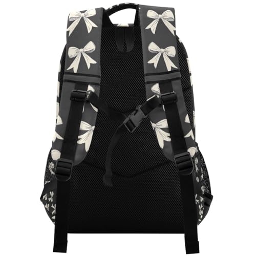 A Pattern Of Small White Bows on Dark Grey Fabric Desi Backpacks for Kids School Bag Student Backpack Bookbag For Boys Girls Casual Bag2