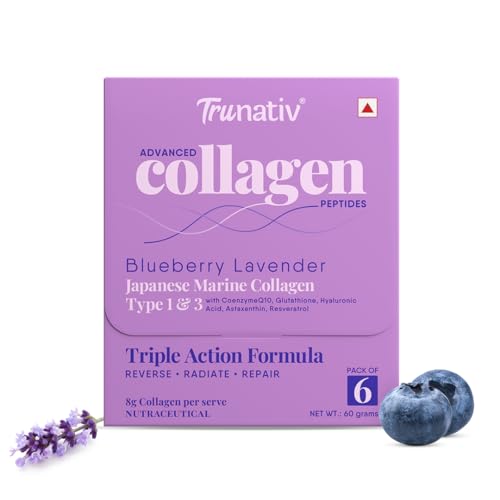 Image of Trunativ Collagen Supplements | Advanced Japanese Marine Collagen Powder for Women & Men | Type 1 and 3 Hydrolyzed Peptides | Supplement with Hyaluronic Acid | Supports Skin Glow, Hair Growth, and Nail Strength | Blueberry Lavender | 60g (Pack of 1)