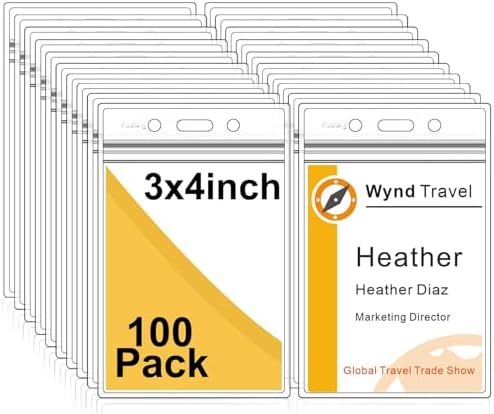 Fushing Pack of 100 Clear Plastic Vertical Badge Holders, Name Tag Holders, Card Holders (L)