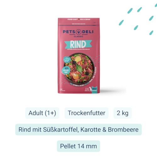 Pets Deli Classic Trockenfutter für Hunde mit Rind & Süßkartoffel, 2kg