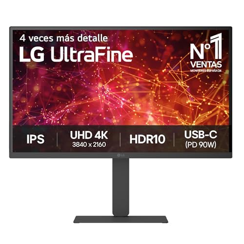 LG 27U730A-B - Monitor Ultrafine 4K UHD 27' (3840x2160), IPS, 60 Hz, HDR10, 5ms (GtG), DCI-P3 98%, USB-C, Super Resolution+, Black Stabilizer, Ergonómico, Inclinación y Altura Ajustable, Negro