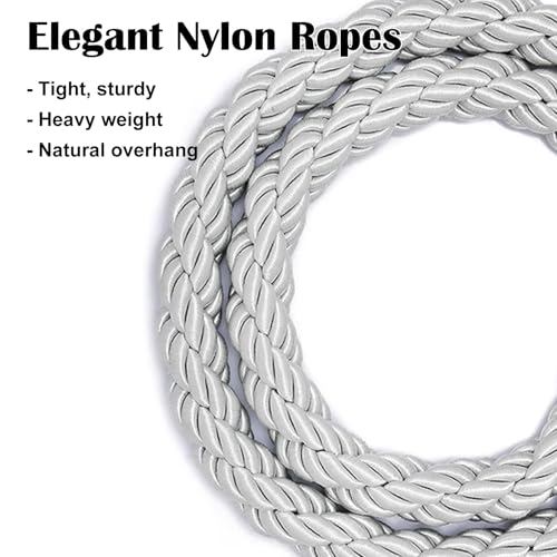 Grey Stanchion Post Rope with Hook, 4 Pack Crowd Control Barrier Rope for Red Carpet/Airport/Bank/School, 3ft to 10ft Twisted Velvet Rope(Gold Hook,2.5m/8.2ft)